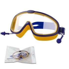 Outdoor swimming goggles earplugs 2 in 1 set kids anti fog UV (Color: Yellow HD)