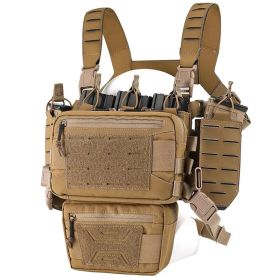 Chest Rig-Tactical Chest Rig Molle Modular Micro Fight Chest Rigs Adjustable&Detachable with 5.56/7.62 Magazine Pouch (Color: Brown)