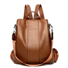 Ladies Anti-theft Soft Leather Backpack Women Vintage Shoulder Bag High Capacity Bag (Color: Yellow Brown)