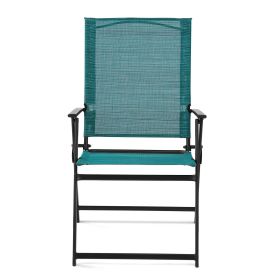 Greyson Steel and Sling Adult Folding Outdoor Patio Armchair (Set of 2) (Color: Teal)