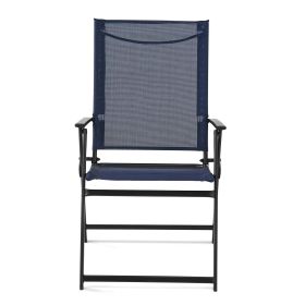 Greyson Steel and Sling Adult Folding Outdoor Patio Armchair (Set of 2) (Color: Blue)