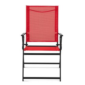 Greyson Steel and Sling Adult Folding Outdoor Patio Armchair (Set of 2) (Color: Red)