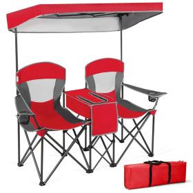 Portable Folding Camping Canopy Chairs with Cup Holder (Color: Red)