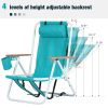 Folding Beach Chair, 4 Position Portable Backpack Foldable Camping Chair with Headrest Cup Holder and Wooden Armrests, Green