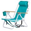 Folding Beach Chair, 4 Position Portable Backpack Foldable Camping Chair with Headrest Cup Holder and Wooden Armrests, Green